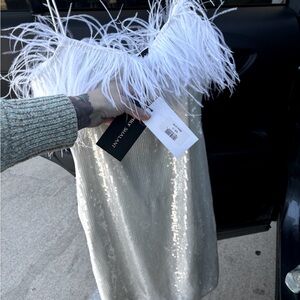 White sequined/feathers cocktail dress size 2